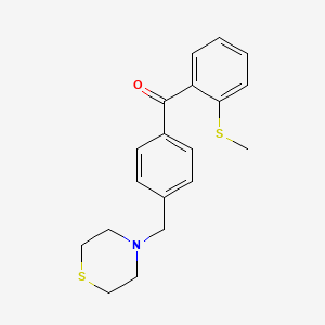 molecular formula C19H21NOS2 B1325589 2-Thiomethyl-4'-thiomorpholinomethyl benzophenone CAS No. 898782-55-3