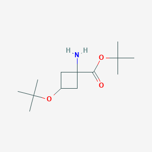 molecular formula C13H25NO3 B13256220 tert-Butyl 1-amino-3-(tert-butoxy)cyclobutane-1-carboxylate 