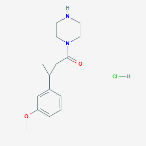 molecular formula C15H21ClN2O2 B13256593 1-([2-(3-Methoxyphenyl)cyclopropyl]carbonyl)piperazine hydrochloride 