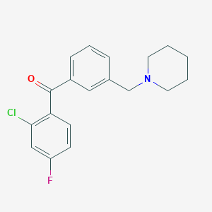 molecular formula C19H19ClFNO B1325661 2-Chloro-4-fluoro-3'-piperidinomethyl benzophenone CAS No. 898793-42-5