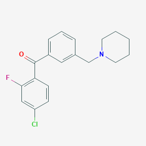 molecular formula C19H19ClFNO B1325662 4-Chloro-2-fluoro-3'-piperidinomethyl benzophenone CAS No. 898793-46-9