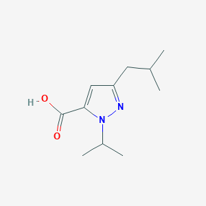 molecular formula C11H18N2O2 B13256772 3-(2-Methylpropyl)-1-(propan-2-YL)-1H-pyrazole-5-carboxylic acid 