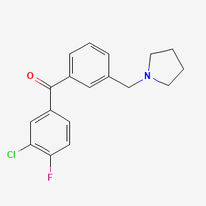 molecular formula C18H17ClFNO B1325684 3-Chloro-4-fluoro-3'-pyrrolidinomethyl benzophenone CAS No. 898770-56-4