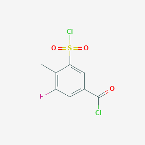 molecular formula C8H5Cl2FO3S B13256855 3-(Chlorosulfonyl)-5-fluoro-4-methylbenzoyl chloride 