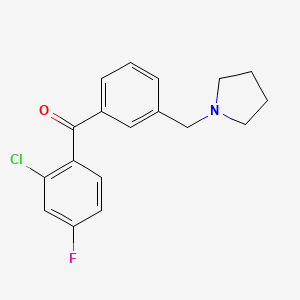 molecular formula C18H17ClFNO B1325690 2-Chloro-4-fluoro-3'-pyrrolidinomethyl benzophenone CAS No. 898770-70-2