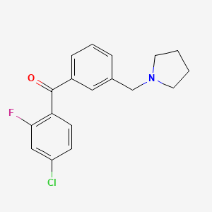 molecular formula C18H17ClFNO B1325692 4-Chloro-2-fluoro-3'-pyrrolidinomethyl benzophenone CAS No. 898770-74-6