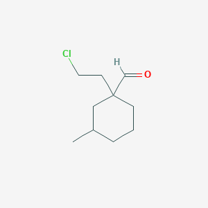 molecular formula C10H17ClO B13257218 1-(2-Chloroethyl)-3-methylcyclohexane-1-carbaldehyde 
