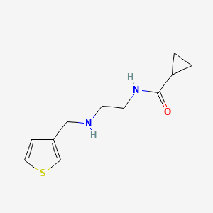 molecular formula C11H16N2OS B13257306 N-{2-[(thiophen-3-ylmethyl)amino]ethyl}cyclopropanecarboxamide 