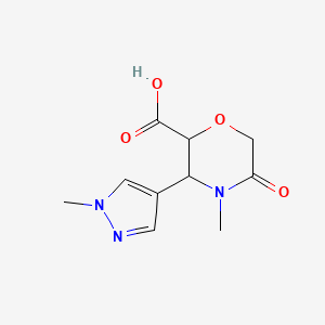 molecular formula C10H13N3O4 B13257316 4-methyl-3-(1-methyl-1H-pyrazol-4-yl)-5-oxomorpholine-2-carboxylic acid 