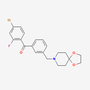 molecular formula C21H21BrFNO3 B1325734 4-Bromo-3'-[1,4-dioxa-8-azaspiro[4.5]decan-8-ylmethyl]-2-fluorobenzophenone CAS No. 898762-09-9