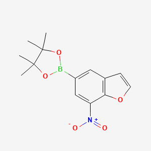 molecular formula C14H16BNO5 B13257515 4,4,5,5-Tetramethyl-2-(7-nitrobenzofuran-5-yl)-1,3,2-dioxaborolane 