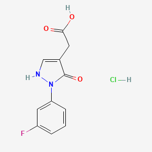 molecular formula C11H10ClFN2O3 B13257610 2-[2-(3-Fluorophenyl)-3-oxo-2,3-dihydro-1H-pyrazol-4-yl]acetic acid hydrochloride 