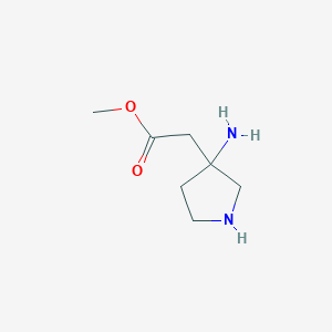 molecular formula C7H14N2O2 B13257707 Methyl 2-(3-aminopyrrolidin-3-yl)acetate 