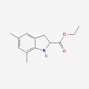molecular formula C13H17NO2 B13257753 Ethyl 5,7-dimethyl-2,3-dihydro-1H-indole-2-carboxylate 