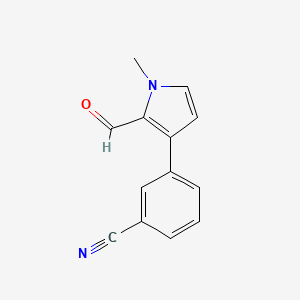 molecular formula C13H10N2O B13257763 3-(2-Formyl-1-methyl-1H-pyrrol-3-yl)benzonitrile 