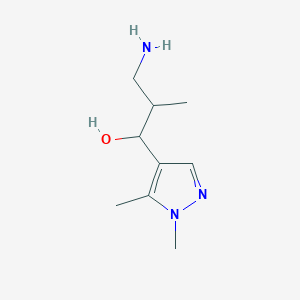 molecular formula C9H17N3O B13258001 3-amino-1-(1,5-dimethyl-1H-pyrazol-4-yl)-2-methylpropan-1-ol 