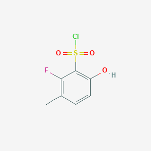 molecular formula C7H6ClFO3S B13258005 2-Fluoro-6-hydroxy-3-methylbenzene-1-sulfonyl chloride 