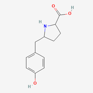 molecular formula C12H15NO3 B13258027 5-[(4-Hydroxyphenyl)methyl]pyrrolidine-2-carboxylic acid 