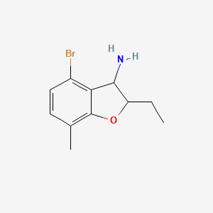 molecular formula C11H14BrNO B13258144 4-Bromo-2-ethyl-7-methyl-2,3-dihydro-1-benzofuran-3-amine 