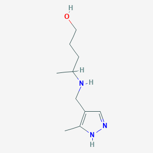 molecular formula C10H19N3O B13258715 4-{[(3-methyl-1H-pyrazol-4-yl)methyl]amino}pentan-1-ol 