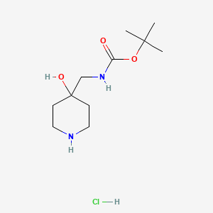 molecular formula C11H23ClN2O3 B13258747 tert-Butyl N-[(4-hydroxypiperidin-4-yl)methyl]carbamate hydrochloride 