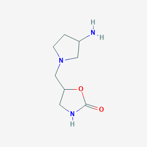 molecular formula C8H15N3O2 B13258896 5-[(3-Aminopyrrolidin-1-yl)methyl]-1,3-oxazolidin-2-one 