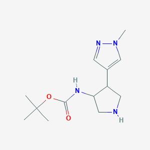 molecular formula C13H22N4O2 B13259027 tert-butyl N-[4-(1-methyl-1H-pyrazol-4-yl)pyrrolidin-3-yl]carbamate 