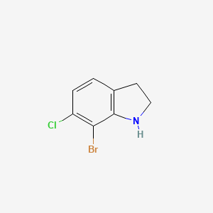 molecular formula C8H7BrClN B13259421 7-Bromo-6-chloro-2,3-dihydro-1H-indole 