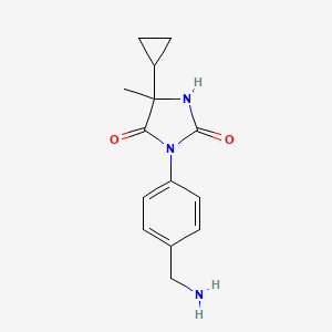 molecular formula C14H17N3O2 B13259814 3-[4-(Aminomethyl)phenyl]-5-cyclopropyl-5-methylimidazolidine-2,4-dione 