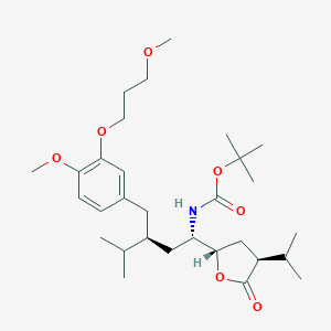 molecular formula C30H49NO7 B132606 tert-Butyl ((1S,3S)-1-((2S,4S)-4-isopropyl-5-oxotetrahydrofuran-2-yl)-3-(4-methoxy-3-(3-methoxypropoxy)benzyl)-4-methylpentyl)carbamate CAS No. 866030-35-5
