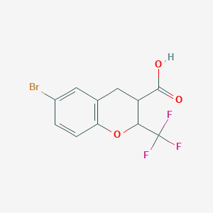 molecular formula C11H8BrF3O3 B13260780 6-Bromo-2-(trifluoromethyl)-3,4-dihydro-2H-1-benzopyran-3-carboxylic acid 