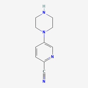 molecular formula C10H12N4 B13261389 5-(Piperazin-1-yl)pyridine-2-carbonitrile 
