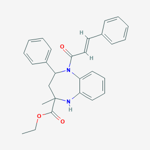 molecular formula C28H28N2O3 B132614 ethyl 2-methyl-4-phenyl-5-[(E)-3-phenylprop-2-enoyl]-3,4-dihydro-1H-1,5-benzodiazepine-2-carboxylate CAS No. 144401-01-4