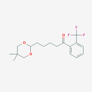 molecular formula C18H23F3O3 B1326165 5-(5,5-Dimethyl-1,3-dioxan-2-YL)-2'-trifluoromethylvalerophenone CAS No. 898786-67-9