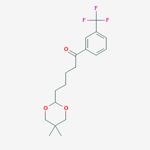 molecular formula C18H23F3O3 B1326166 5-(5,5-二甲基-1,3-二氧六环-2-基)-3'-三氟甲基戊基苯甲酮 CAS No. 898786-69-1