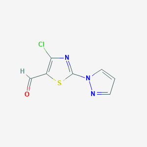 molecular formula C7H4ClN3OS B13261807 5-Thiazolecarboxaldehyde,4-chloro-2-(1H-pyrazol-1-yl)- 