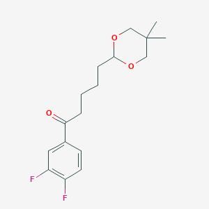 molecular formula C17H22F2O3 B1326181 3',4'-Difluoro-5-(5,5-dimethyl-1,3-dioxan-2-YL)valerophenone CAS No. 898786-99-7