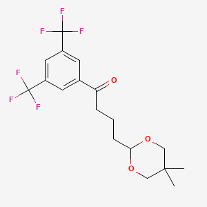 molecular formula C18H20F6O3 B1326197 bis-3',5'-trifluoromethyl-4-(5,5-dimethyl-1,3-dioxan-2-yl)butyrophenone CAS No. 898755-91-4