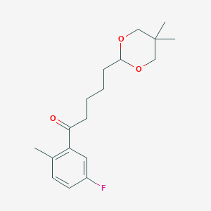 molecular formula C18H25FO3 B1326200 5-(5,5-Dimethyl-1,3-dioxan-2-YL)-5'-fluoro-2'-methylvalerophenone CAS No. 898755-98-1
