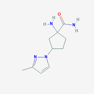 molecular formula C10H16N4O B13262444 1-Amino-3-(3-methyl-1H-pyrazol-1-YL)cyclopentane-1-carboxamide 