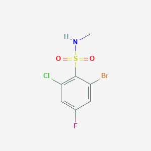 molecular formula C7H6BrClFNO2S B13262514 2-Bromo-6-chloro-4-fluoro-N-methylbenzene-1-sulfonamide 
