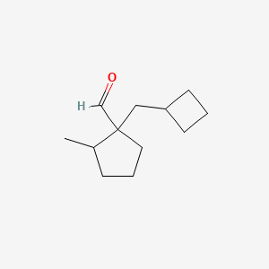 molecular formula C12H20O B13262576 1-(Cyclobutylmethyl)-2-methylcyclopentane-1-carbaldehyde 