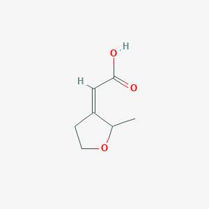 molecular formula C7H10O3 B13262743 2-(2-Methyloxolan-3-ylidene)aceticacid 