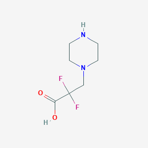 molecular formula C7H12F2N2O2 B13262819 2,2-Difluoro-3-(piperazin-1-yl)propanoic acid 