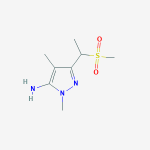 molecular formula C8H15N3O2S B13262850 3-(1-methanesulfonylethyl)-1,4-dimethyl-1H-pyrazol-5-amine 