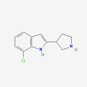 molecular formula C12H13ClN2 B13262884 7-Chloro-2-(pyrrolidin-3-yl)-1H-indole 