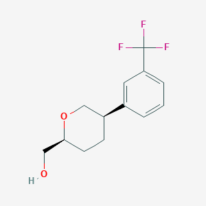 molecular formula C13H15F3O2 B13262986 [(2S,5R)-5-[3-(Trifluoromethyl)phenyl]oxan-2-yl]methanol 