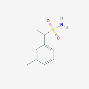 molecular formula C9H13NO2S B13263101 1-(3-Methylphenyl)ethane-1-sulfonamide 