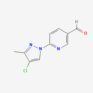 molecular formula C10H8ClN3O B13263364 6-(4-Chloro-3-methyl-1H-pyrazol-1-YL)pyridine-3-carbaldehyde 