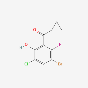 molecular formula C10H7BrClFO2 B13263367 4-Bromo-6-chloro-2-cyclopropanecarbonyl-3-fluorophenol 